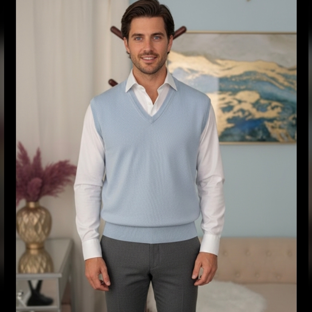 MAUS & HOFFMAN 100%LANA VERGINE-VIRGIN SOFT WOOL-Vest Made In Italy Vest Man's
